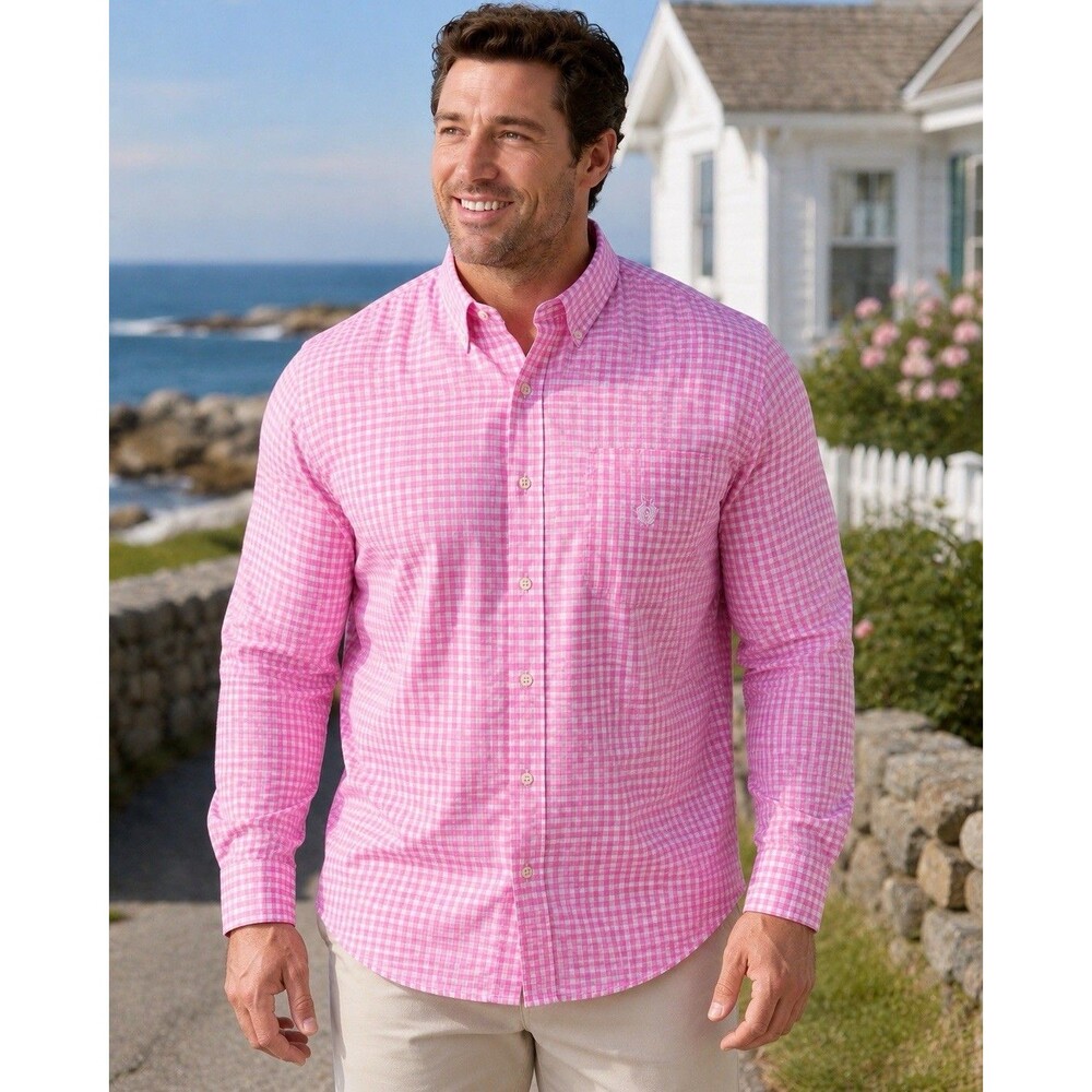 Chaps Pink White Gingham Shirt Button Front Long Sleeve Size 2x Cotton Blend